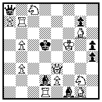1.Dh3! (sp) 1.- Lxg2/Lxe2/Dxb7/Dxa7/Dxc8+/Db8 2.e4+/Dd3+/Lf7+/Td7+/Td7+/Rf4+