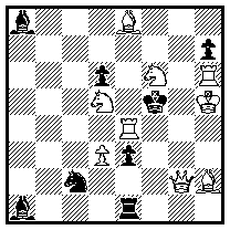 1.Rg8! 1.- ~ 2.Tf6+ Lxf6 3.Dg5+ Lxg5 4.Lg6+, 1.- Lf6 2.R5e7+ Lxe7 3.Te5+ dxe5 4.Df3+, 1.- Tg1 2.Tf4+ Ke5 3.Th4+ Kf5 4.Dg5+, 1.- Rd4 2.Te5+ dxe5 3.Rxe3+ Txe3 4.Dh3+